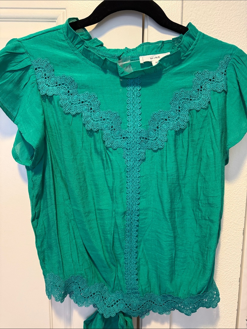 mine Teal Lace-Trim Blouse